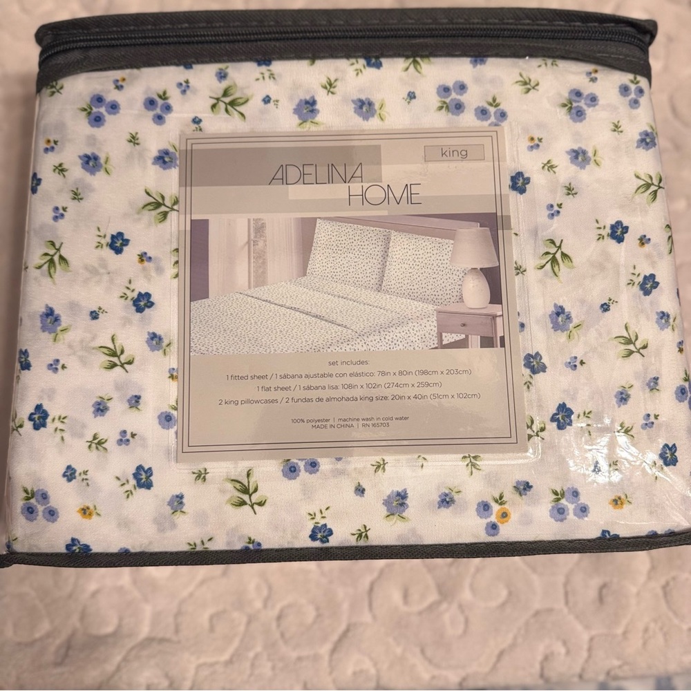 Adelina Home Floral King Size Sheet Set Blue Floral Cottage Shabby Chic New